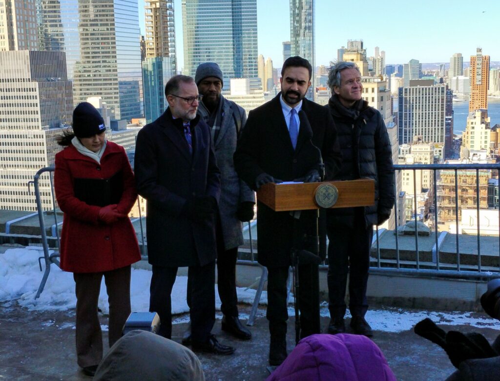 Mayor Mamdani announcing the opening of Mayor Dikins Munnicipal Building Rooftop